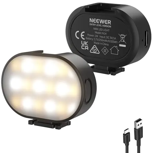 NEEWER ENTRY LEVEL VERSION Kamera Licht, Magnetisches Camera Light, 1W Kunststoff Cold Shoe, LED Panel Videoleuchte für Handykäfig Action Cam AC024 OSMO Pocket 3 Mount & M21, 3 Modi CRI95+ 250mAh, N14