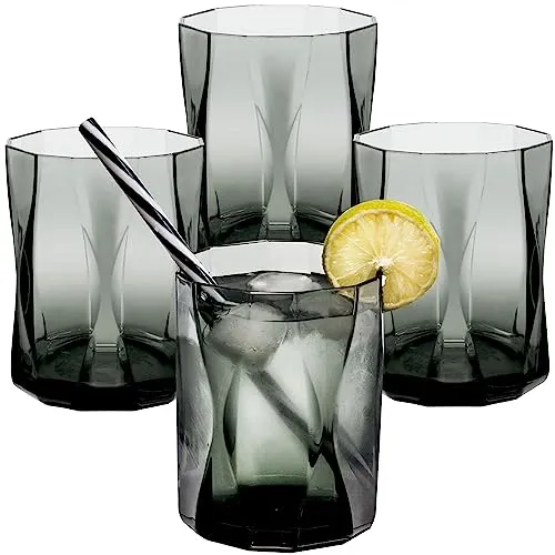 Hummelladen 4x Campingglas aus Acryl 300ml GRAU - Trinkglas Acrylglas Wasserglas Kunststoff Camping Garten Echtglasoptik Picknick Becher Kinder Senioren Longdrink Coktail