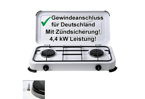 BlueCraft Gaskocher 2-flammig mit Zündsicherung - Camping Gaskocher mit 2 Brennern, 4,4 kW Leistung und sicherer Zündsicherung – ideal für Outdoor-Abenteuer.