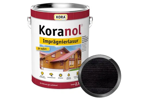 KORA Holzgrundierung Koranol Imprägnierlasur - 2.5 Ltr - Premium Holzschutzlasur für Außenanwendungen, kombiniert Grundierung und Wetterschutz. Hervorragende Wasserabweisung und UV-Schutz, ideal für Nadelholz. Betont die Holzstruktur und ist leicht zu verarbeiten.