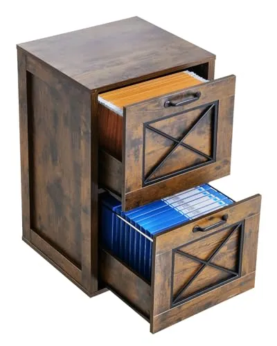 VEVOR Aktenschrank mit 2 Schubladen, vertikale Büroschränke aus Holz für Homeoffice, 2-stufiger Lagerschrank Materialschrank mit Einstellbarer Hängestange, für Akten im A4 (Honigbraun)