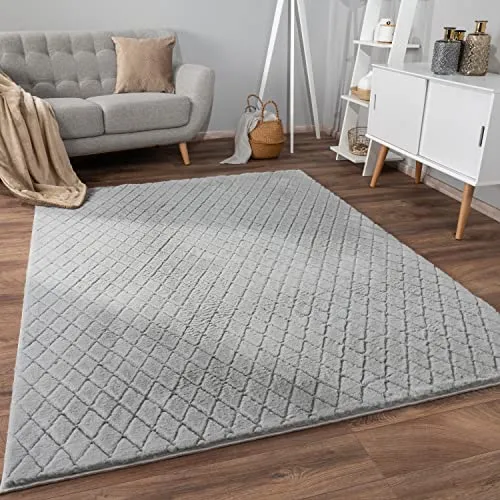Paco Home Moderner Hochflor Teppich Bubble in Grau 160x220 cm - Weicher und pflegeleichter Teppich mit geometrischem Design, ideal für Wohnzimmer und andere Räume. Schadstoffgeprüft und geeignet für Fußbodenheizung bis 24 Grad.
