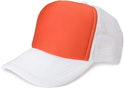 styleBREAKER Unisex 5-Panel Trucker Cap mit Mesh-Einsatz | verstellbares Basecap mit Click Snap Verschluss | luftiges Netz Cap für Damen und Herren, Farbe:Orange-Weiß