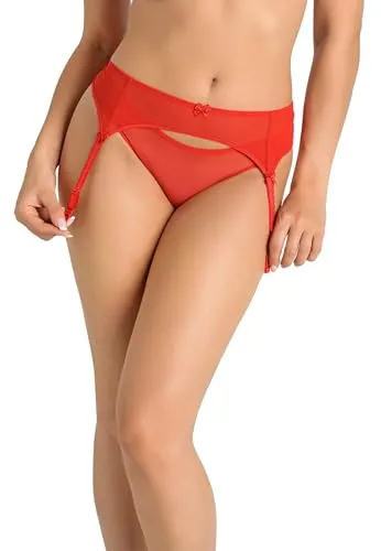 Teyli Strumpfhalter Damen - Strumpfgürtel für Damen aus Mesh - Strapsgürtel im Klassischen Schnitt - Garter Suspender Belt Rot XL