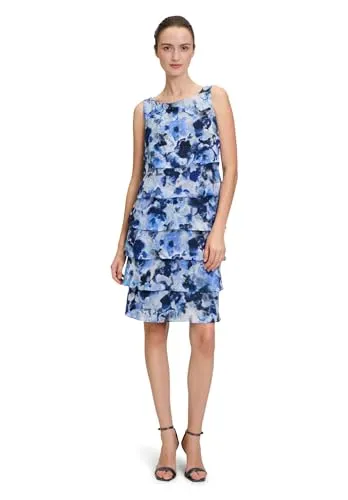 Vera Mont Damen Cocktailkleid mit Volant Dunkelblau/Blau, 38 - Elegantes Cocktailkleid für Damen mit figurumspielender Passform und voluminösem Volant, ideal für festliche Anlässe.