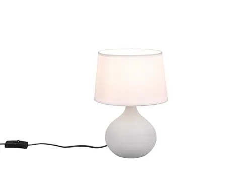 Reality Leuchten R50371025 Martin Tischleuchte - Tischlampe aus hochwertiger Keramik in Cappuccino mit elegantem weißen Stoffschirm. Ideal für gemütliche Akzentbeleuchtung in Ihrem Wohnraum.