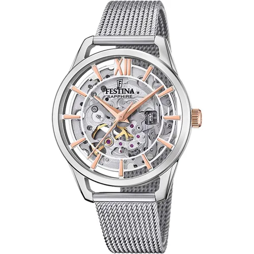 Festina Automatik Damen F20627/1 - Elegante 35.5mm Uhr - Damenuhren mit silberfarbigem Edelstahlarmband, ideal für stilbewusste Frauen, die Qualität und Design schätzen.