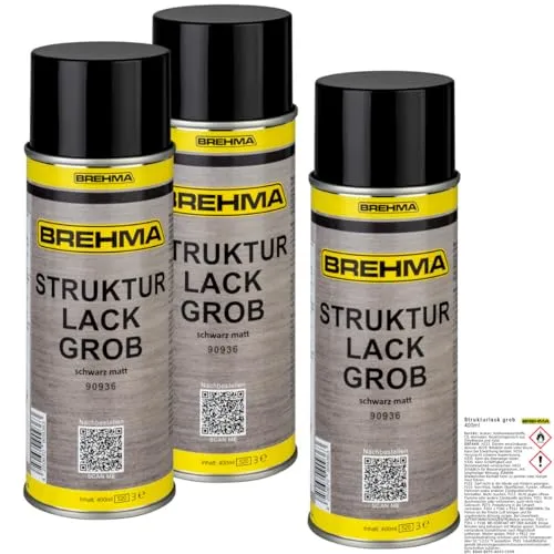 BREHMA 3x Strukturlack grob Kunststoff Struktur lackierbar Kräusel Spray schwarz matt