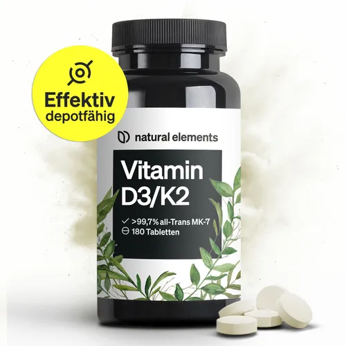 Produktbild Vitamin D3 + K2 Depot – 180 Tabletten – Hochdosierte Premium-Qualität