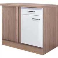 Flex Well Eckunterschrank Valero 110 x 60 x 86 cm - Küchenzeilen mit modernem Design und praktischen Stauraum. Reversibler Anschlag für flexible Planung und elegante Hochglanz-Optik in Weiß.
