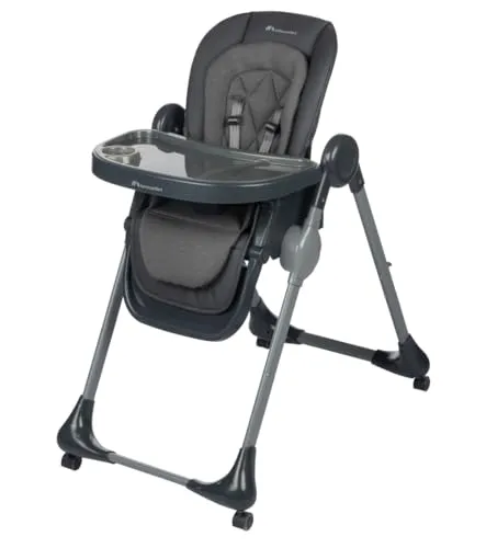 Bebeconfort Olea, Babyhochstuhl, 0–3 Jahre, 0–15 kg, verstellbarer Hochstuhl, 9 Höhen & 3 Liegepositionen, gut zu reinigen, leicht bewegbar mit 4 schwenkbaren Rädern, Mineral Graphite