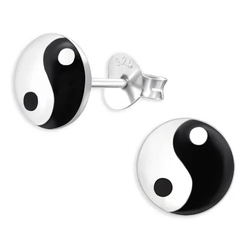 Yin Yang Kinder Ohrringe aus 925 Silber für Mädchen Damen in schwarz von Monkimau