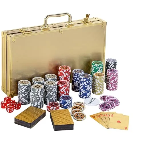GAMES PLANET Pokerkoffer mit 300 Laser-Chips, Silver/Gold/Black Edition - Auswahl: Gold