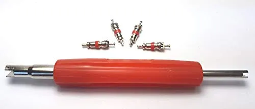 4X Ventileinsätze Rot Silber Ventile Einsatz + Ventilausdreher Dreher Ventilschrauber