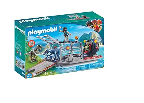 PLAYMOBIL Dinos 9433 Propellerboot mit Dinokäfig - Spielfigur Spielsets: Schwimmfähiges Propellerboot mit Dinokäfig, inklusive 2 Dinosaurier und Zubehör für kreativen Spielspaß ab 4 Jahren. Robuste Qualität für stundenlangen Spielespaß!
