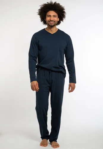 Ammann - Organic Cotton Schlafanzug lang (XL Dunkelblau) - Schlafanzüge für Herren aus 100% Organic Cotton für ein angenehmes Tragegefühl, ideal für empfindliche Haut. Zeitloses Design in Dunkelblau mit bequemer Passform und praktischem Bindeband.