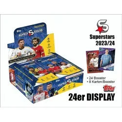 Topps Superstars Season 23/24 Trading Cards Display - Sammelkarten für die UEFA Champions League, inklusive 24 Booster mit Rookies, Stars und Legenden sowie exklusiven Autogrammen und Parallelen für Sammler und Fans.