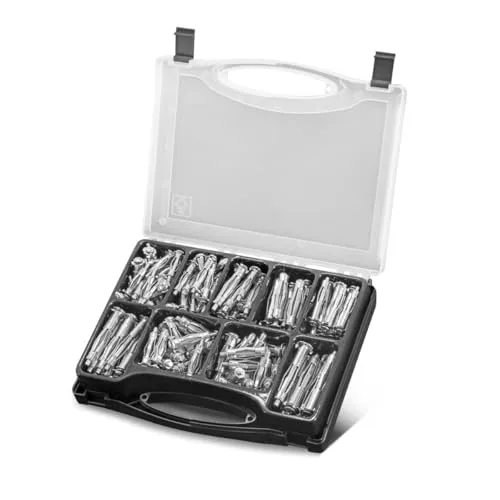 STAHLWERK Metall-Hohlraumdübel 141-teiliges Set M4 x 32 | M4 x 38 | M4 x 46 | M5 x 37 | M5 x 52 | M5 x 65 | M6 x 37 | M6 x 52 | M6 x 65 Metalldübel mit vormontierten Schrauben für Trockenbau-Arbeiten