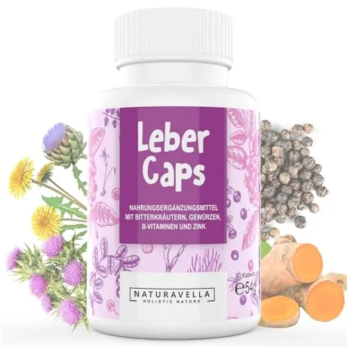 NATURAVELLA LeberCaps | Premium Rezeptur mit Bitterkräutern, B-Vitaminen und Zink | hochdosiert, vegan & laborgeprüft, 90 Kapseln