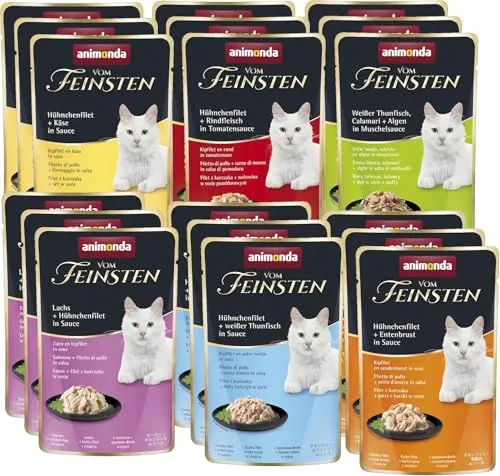 animonda Vom Feinsten Adult Filet Kreationen (18 x 50 g), Nassfutter für ausgewachsene Katzen, Katzenfutter mit Filets in delikater Sauce, Katzennassfutter ohne Getreide und Zucker