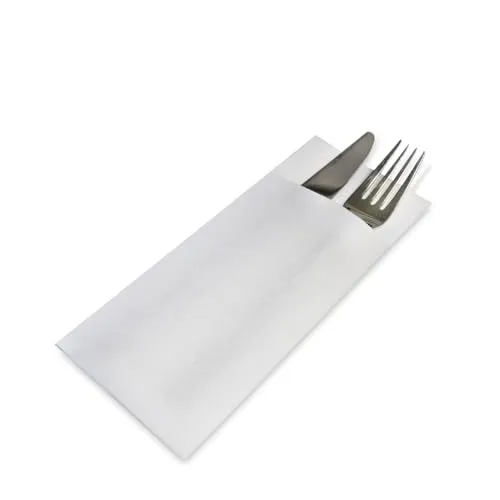 Prochette Besteckservietten Serviettentaschen Pocket Napkins Airlaid weiß 33x40cm (gefaltet auf 8,5x20cm) Servietten mit integrierter Bestecktasche 500