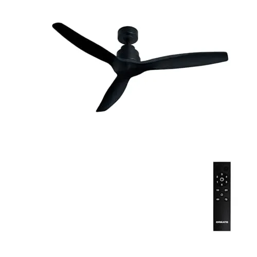CREATE / WINDSTYLANCE NATURAL WOOD/Deckenventilator Schwarz mit Fernbedienung / 40W, Leise, Ø132cm, 6 Geschwindigkeiten, Timer, Sommer-Winterbetrieb, doppelte Höhe, DC-Motor