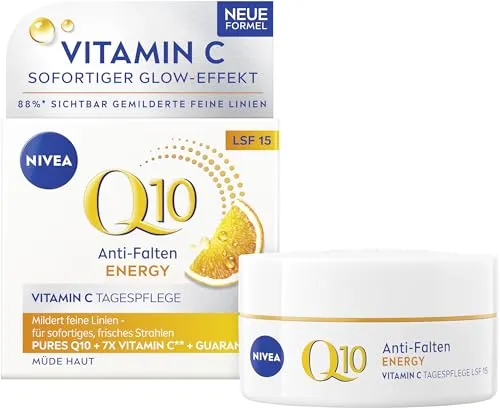 Nivea Q10 Energy Anti-Wrinkle Day Cream SPF 15 50ml - Tagescreme mit SPF 15 für strahlende, jugendlich aussehende Haut. Angereichert mit Q10 und Vitamin C, spendet sie 24h Feuchtigkeit und mildert Falten.