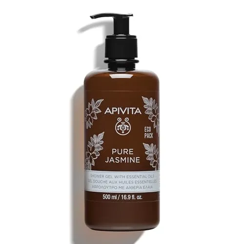 Apivita Pure Jasmine Duschgel 500ml – Luxuriöses Duschgel mit Jasminöl und Propolis – Sanft reinigendes Duschgel, das die Feuchtigkeit der Haut bewahrt