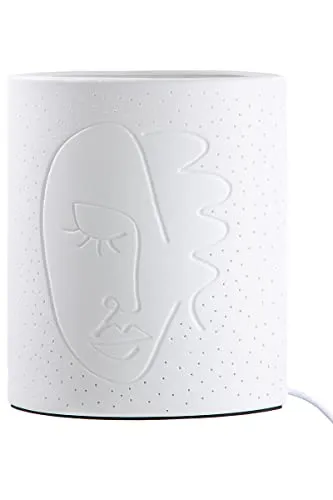 GILDE Tischleuchte Visione - elegante weiße Lampe - Moderne Tischleuchte für den Innenbereich, sorgt für stilvolle Beleuchtung und passt perfekt in jedes Zuhause. Maße: H. 20,5cm x B. 17cm x T. 10cm.