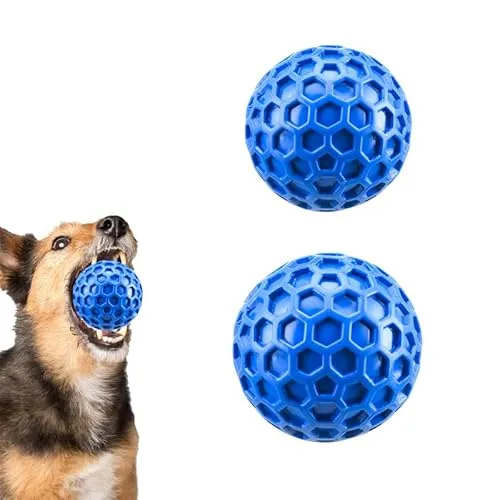 Neuytiky 2 Stück Hundeball,Hundespielzeug Ball, Unzerstörbar Hundespielzeug Ball aus Naturkautschuk, Quietschend Interaktives Kauspielzeug,Squeaky Dog Balls,Ø 5.5cm und 6.5cm (Blau)