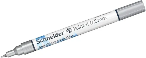 Schneider Paint-It Metallicmarker silber metallic 5er Pack – 0,8 mm Strichstärke - Hochwertige Metallicmarker für kreative Projekte. Mit feiner Spitze und schnelltrocknender Tinte ideal zum Gestalten auf glatten Oberflächen. Perfekt für DIY-Ideen wie Gästebücher oder Malereien.