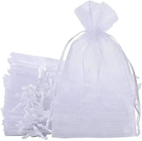 KAHEIGN 50Pcs Organzabeutel Schmuckbeutel Organzasäckchen, 20 x 30cm Organza Hochzeit Säckchen für Schmuck Party Beutel Geschenktüten (weiß)