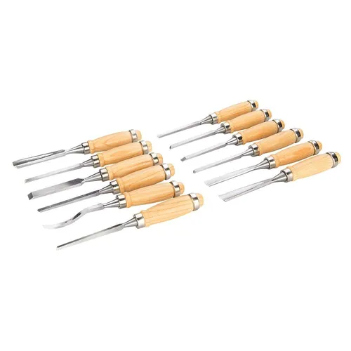 Silverline Hohl- und Stechbeitel 12-tlg. Satz 200 mm - Holzwerkzeuge für präzise Schnitte, ideal für Schreiner und Hobby-Handwerker – umfassendes Set für vielseitige Anwendungen.