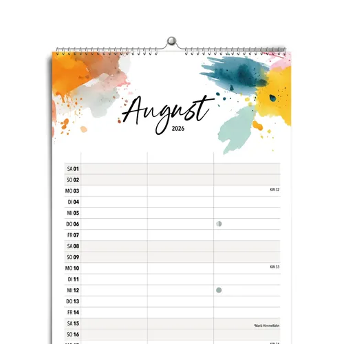 heaven+paper® Paarplaner HAPPY SPLASH 3 Spalten 2026 künstlerisch