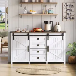 Anrichte Mdf Weiß 137x40x81,5 Cm Mit 2 Schiebetüren, 4 Schubladen Und Großem Stauraum