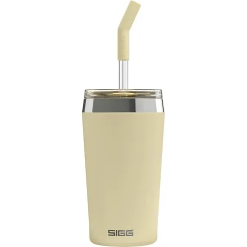 SIGG Helia Kaffeebecher to go (0.45 L), doppelwandig isolierter Thermobecher mit Glas-Strohhalm, auslaufsicherer Tumbler aus Edelstahl für heisse & kalte Getränke