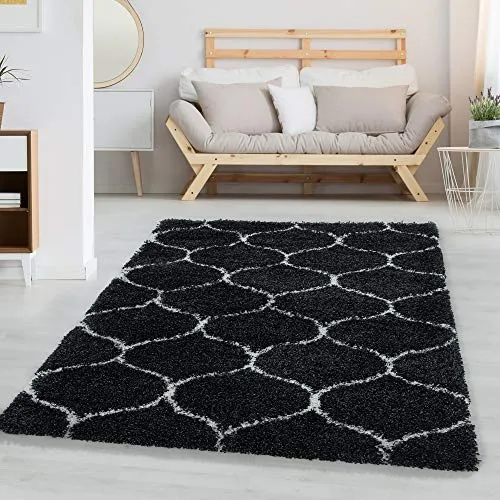 Carpettex Hochflor Teppich - Wohnzimmer Shaggy Flokati Modern Skandinavisch Design - 60 x 110 cm Flur Läufer Anthrazit - Schlafzimmer Weich Flauschig Waschbar Küchenläufer