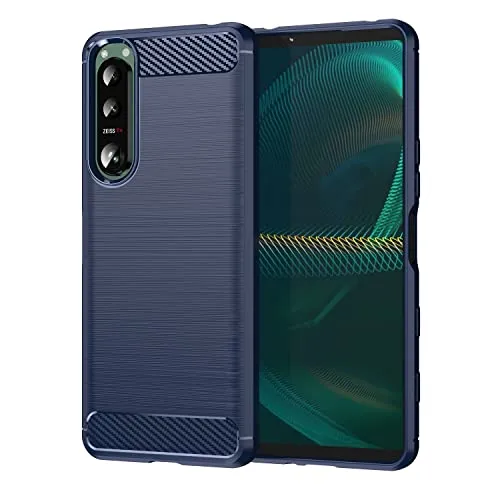 König Design Schutzhülle Handyhülle kompatibel mit Sony Xperia 5 III Case Cover Carbon Optik Blau