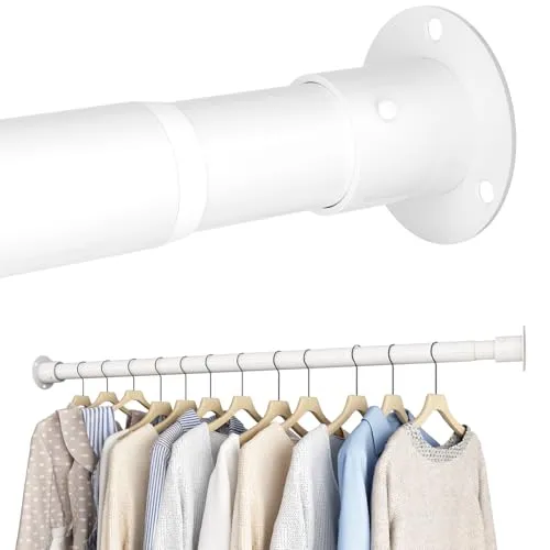 Kleiderstange Schrank, Garderobenstange Wandmontage, Kleiderstange Ausziehbar für Schrank, Kleiderschrank, Waschküchen, 45-68cm Weiß(Durchmesser 25mm)