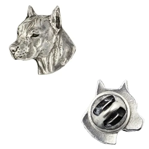 Art-Dog Unique Edition Silber Hund Anstecknadel mit Eleganten Schatulle - Versilbert Handmade - Broschen Frauen - Silber Brosche Schmuck - American Staffordshire Terrier I – 2x1,7x3cm