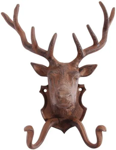 esschert design Dekogeweih - Gusseisen Wandhaken Hirsch, stilvoller Garderoben-Doppelhaken in Braun, ideal für rustikale Einrichtung