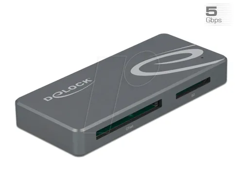 DELOCK 91754 - USB Type-C Card Reader + USB Hub - Kartenleser und Adapter mit integriertem Hub für USB Typ-A und USB-C, kompakt und ideal für unterwegs, unterstützt gleichzeitiges Betreiben von zwei Speicherkarten.