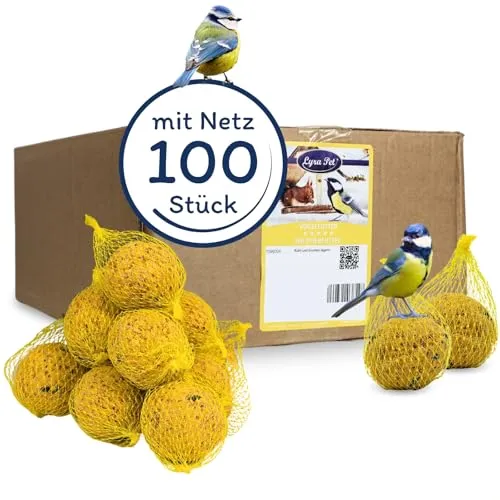 Lyra Pet® | 100 Basic Meisenknödel mit Netz à 90 g = 9 kg | Mineralstoffreiches Wildvogelfutter | Vogelfutter Sommer & Winter | Wertvoller Energiespender für Wildvögel | Nährstoffreich & Fetthaltig