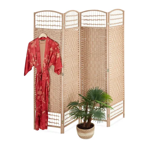 Faltbarer Paravent Raumteiler 4-teilig aus Naturmaterialien - Paravent aus Papier, Holz und Bambus, ideal als Sichtschutz für alle Zimmer. Faltbar und platzsparend, perfekt für flexible Raumgestaltung.