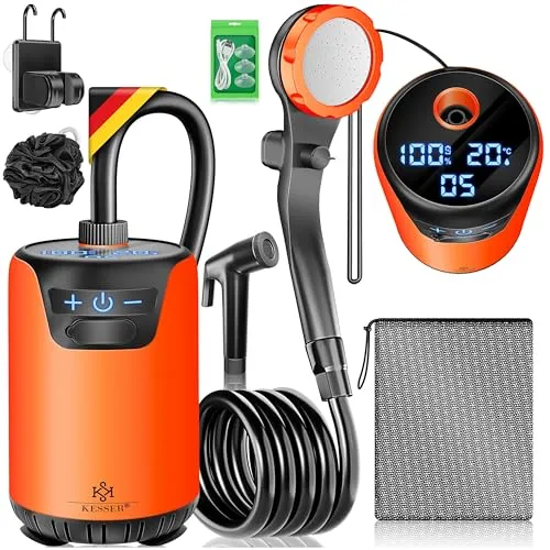 KESSER Gartendusche Campingdusche mit Pumpe - Mobile Dusche für Outdoor-Aktivitäten, inklusive Duschkopf und Sprühpistole, ideal für Camping und Garten.