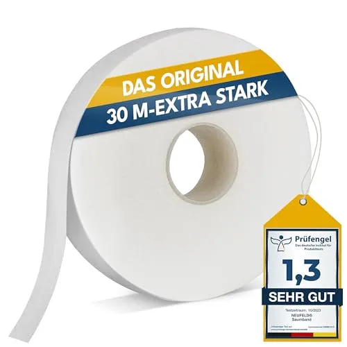 NEUFELD® Saumband zum Aufbügeln 30m (inkl. Anleitung) I Bügelband zum Kürzen für Vorhänge I Bügelkleber für Textilien I Gardinen kürzen ohne Nähen