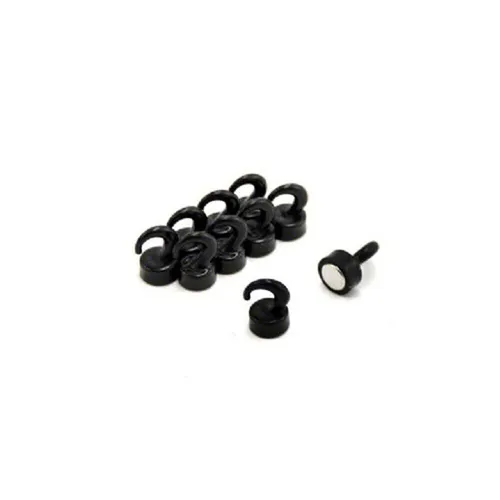 Black Plastic Mini Magnetic Hooks - 1kg Pull (12mm dia x 20mm tall) (Pack of 10)