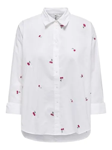 ONLY Damen Hemd in Weiß, Größe XL - Damen Hemden von ONLY - aus 100% Baumwolle, mit stilvoller Stickerei und klassischem Kent-Kragen, ideal für einen eleganten Look.