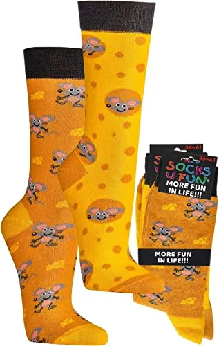 Witzige Socken „Käsemaus“ als Geschenkidee oder zum Selbertragen 2er-Bündel (Gr.42-47, „Käsemaus“)