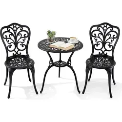 COSTWAY 3-teiliges Gartenmöbel Set mit Bistrotisch und 2 Stühlen, Schwarz